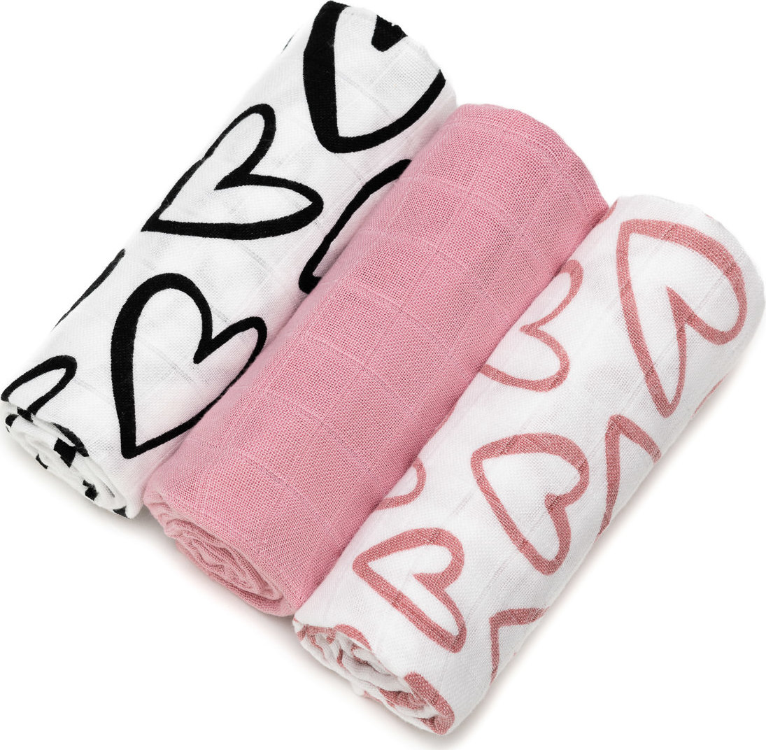 T-TOMI BIO Bambusové pleny Black hearts, 3ks