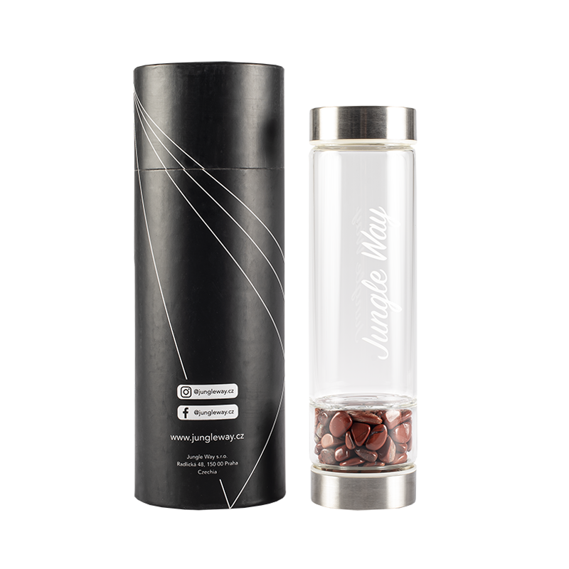 Jungle Way Designová skleněná láhev s jaspisem, 480 ml