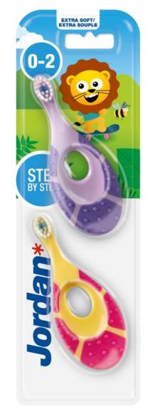 Jordan Step 1 zubní kartáček pro miminka a batolata, 2ks Barva: Růžová a fialová