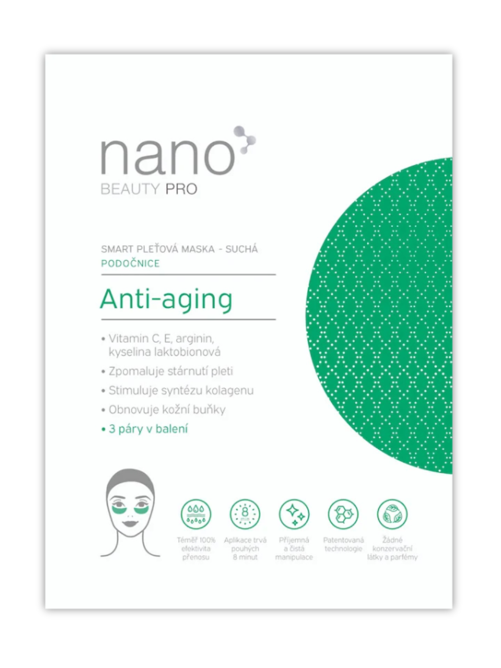 Nano BEAUTY PRO NanoBeauty Antiaging podočnicová maska, 3 páry