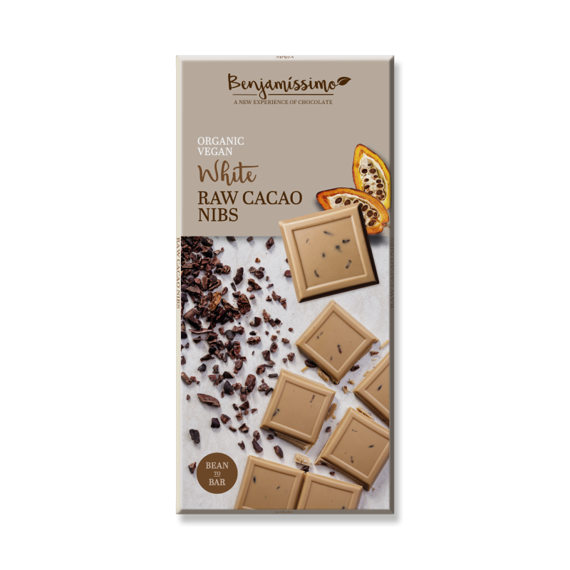 Benjamissimo Bílá čokoláda s kousky surového kakaa, 70g