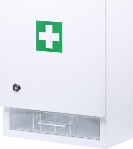 ŠTĚPAŘ Nástěnná lékárnička dřevěná pro 30 osob bílá