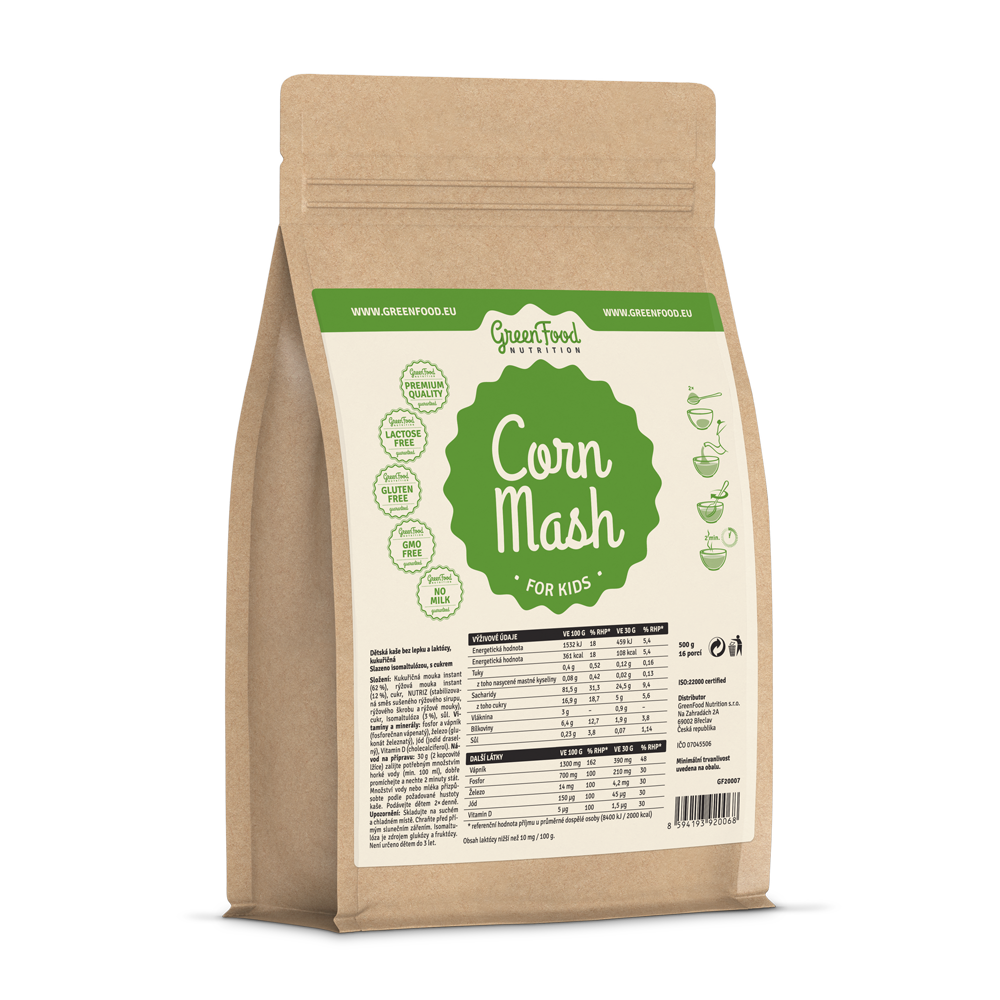 GreenFood Nutrition Dětská KUKUŘIČNÁ kaše bez lepku a laktózy 500g