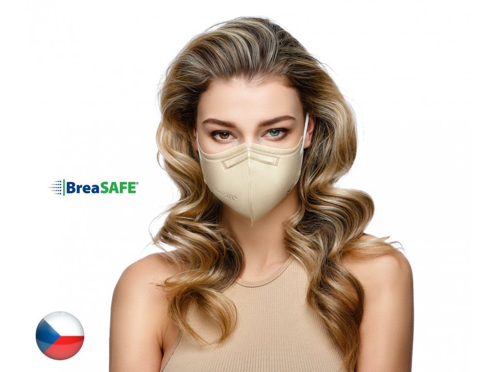 5x Český NanoRespirátor BreaSAFE® FFP2 - Znovupoužitelný - béžový L