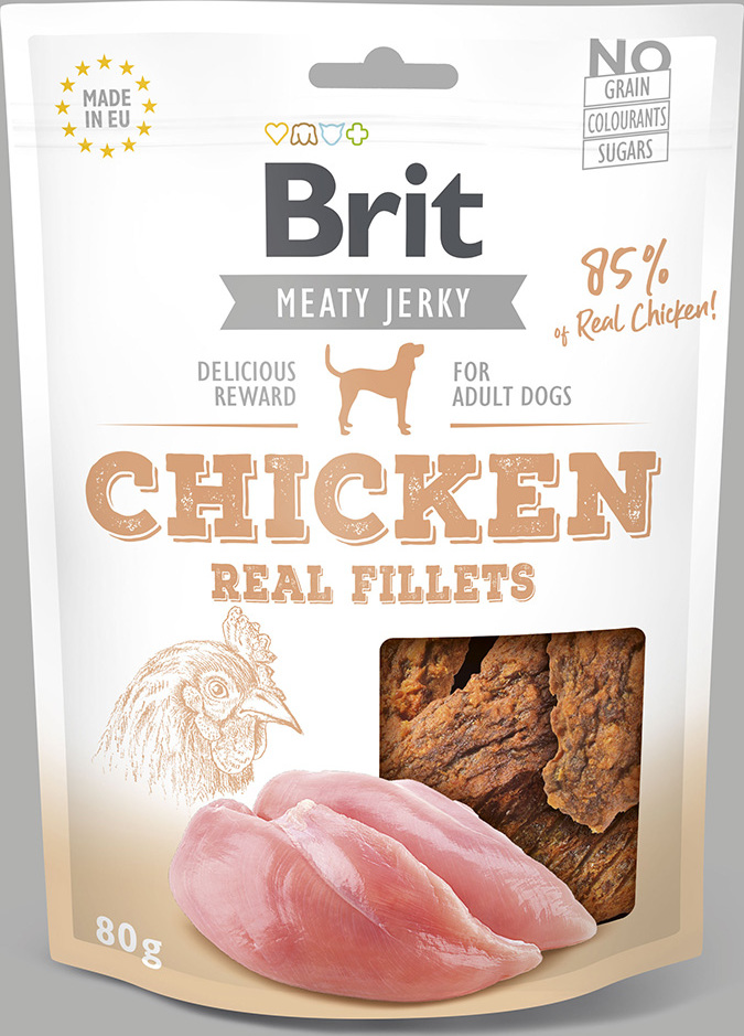Brit Care Brit Jerky sušené masové pamlsky s kuřecími filety, 80 g