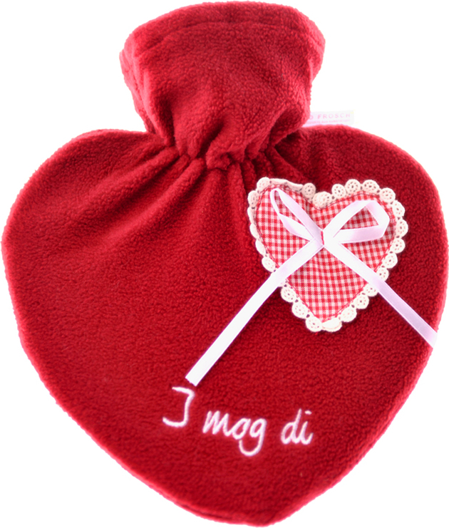 HUGO-FROSCH Termofor Hugo Frosch s červeným obalem ve venkovském stylu s výšivkou – srdce
