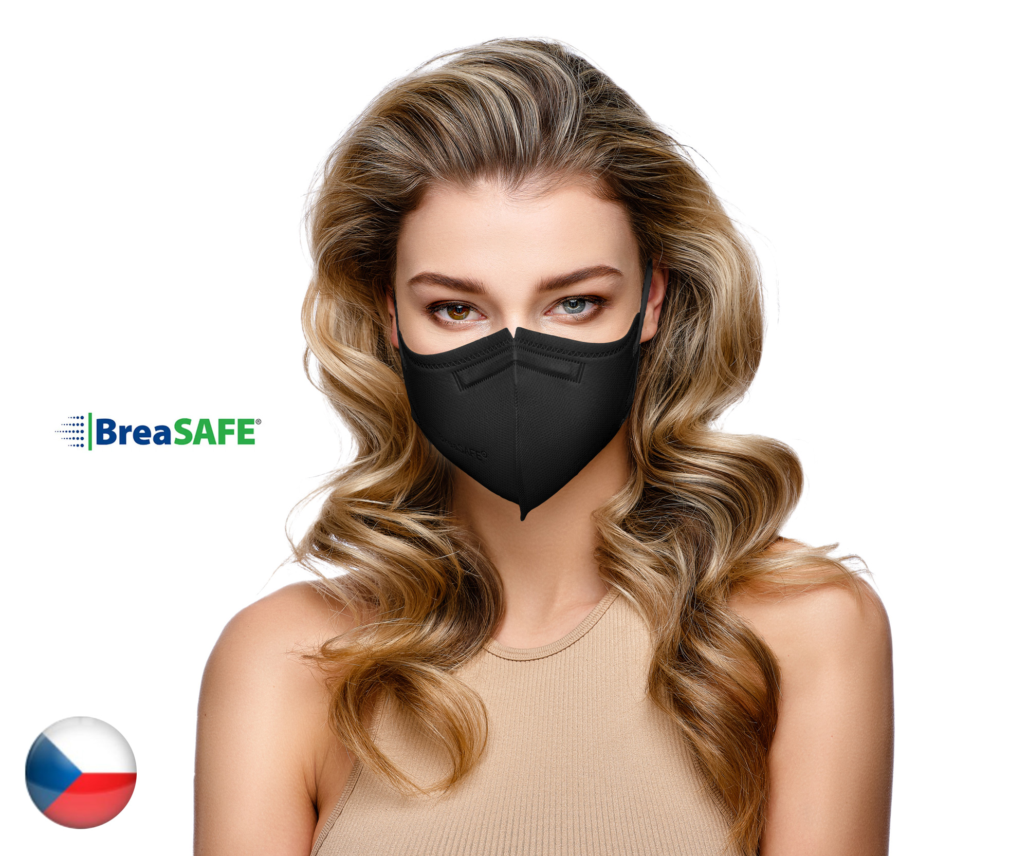 5x Český NanoRespirátor BreaSAFE® FFP2 - Znovupoužitelný - černý L