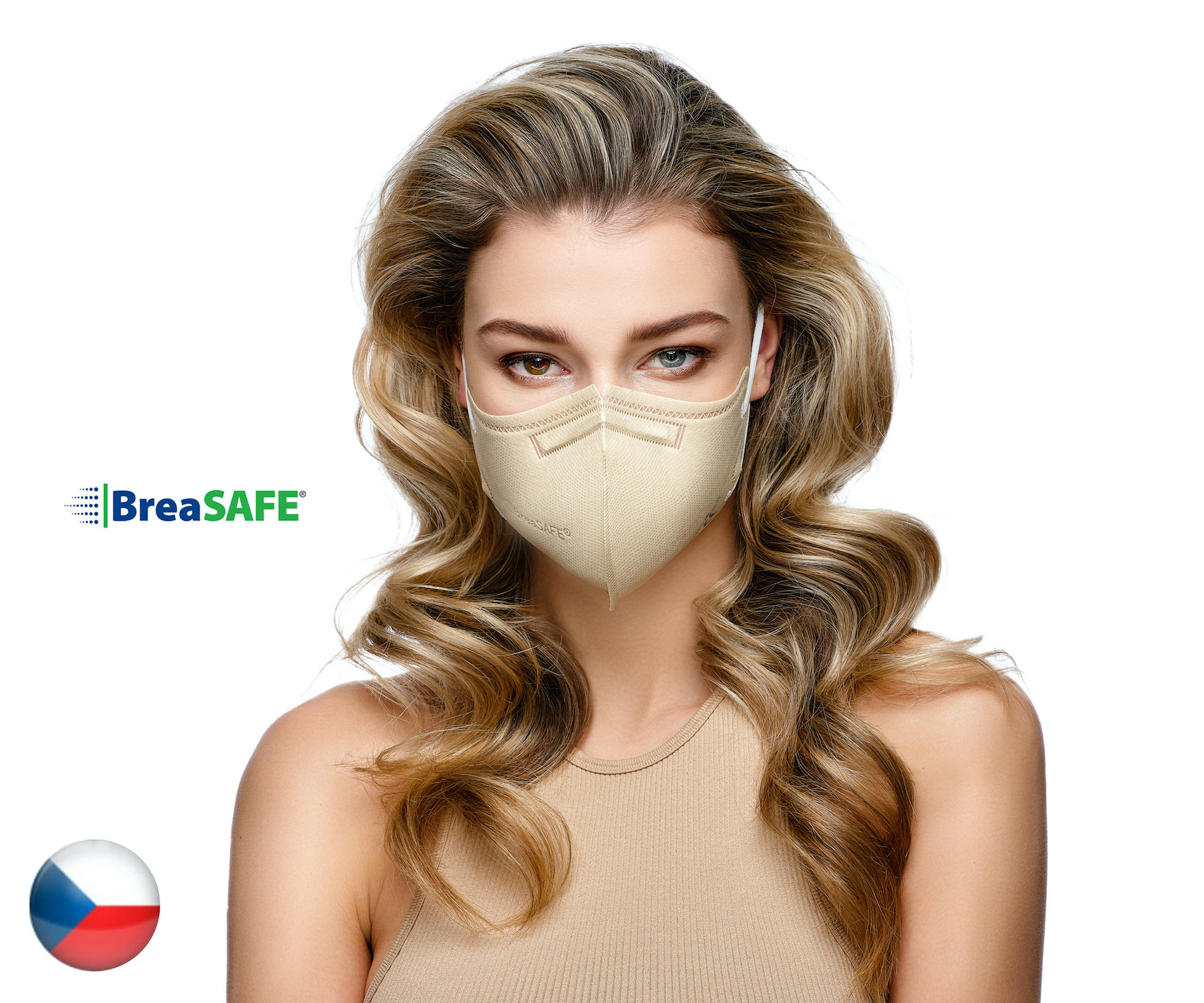 5x Český NanoRespirátor BreaSAFE® FFP2 - Znovupoužitelný - béžový M
