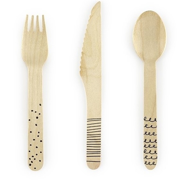 Moje Party Dřevěné příbory s černým potiskem 16cm