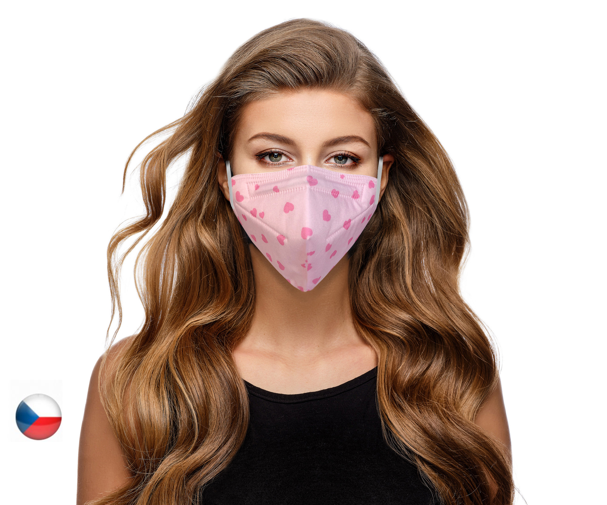 Balerina Český NanoRespirátor FFP2 - Růžová srdíčka (č.15)
