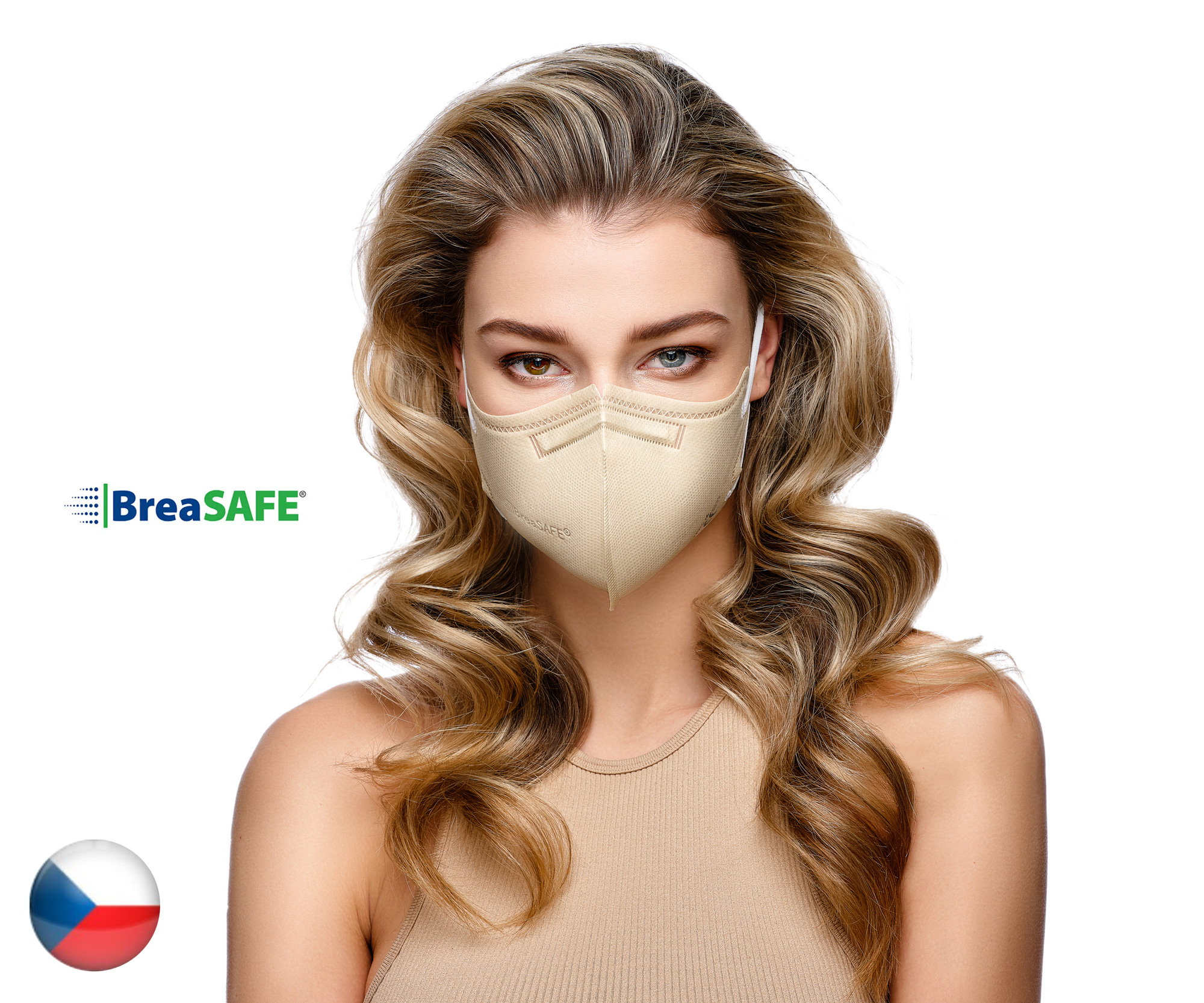 10x Český NanoRespirátor BreaSAFE® FFP2 - Znovupoužitelný -béžový L