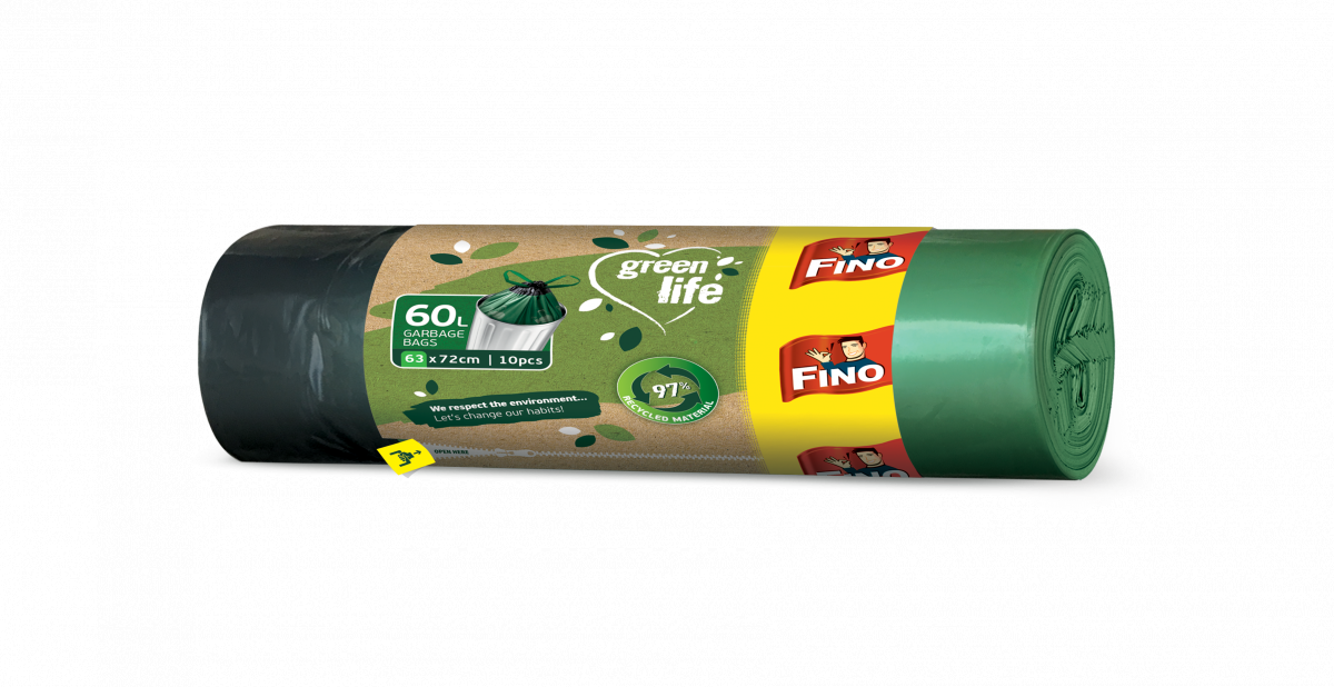 Pytle na odpadky FINO Green Life - recyklované, 29 mic, 60 l, 10 ks