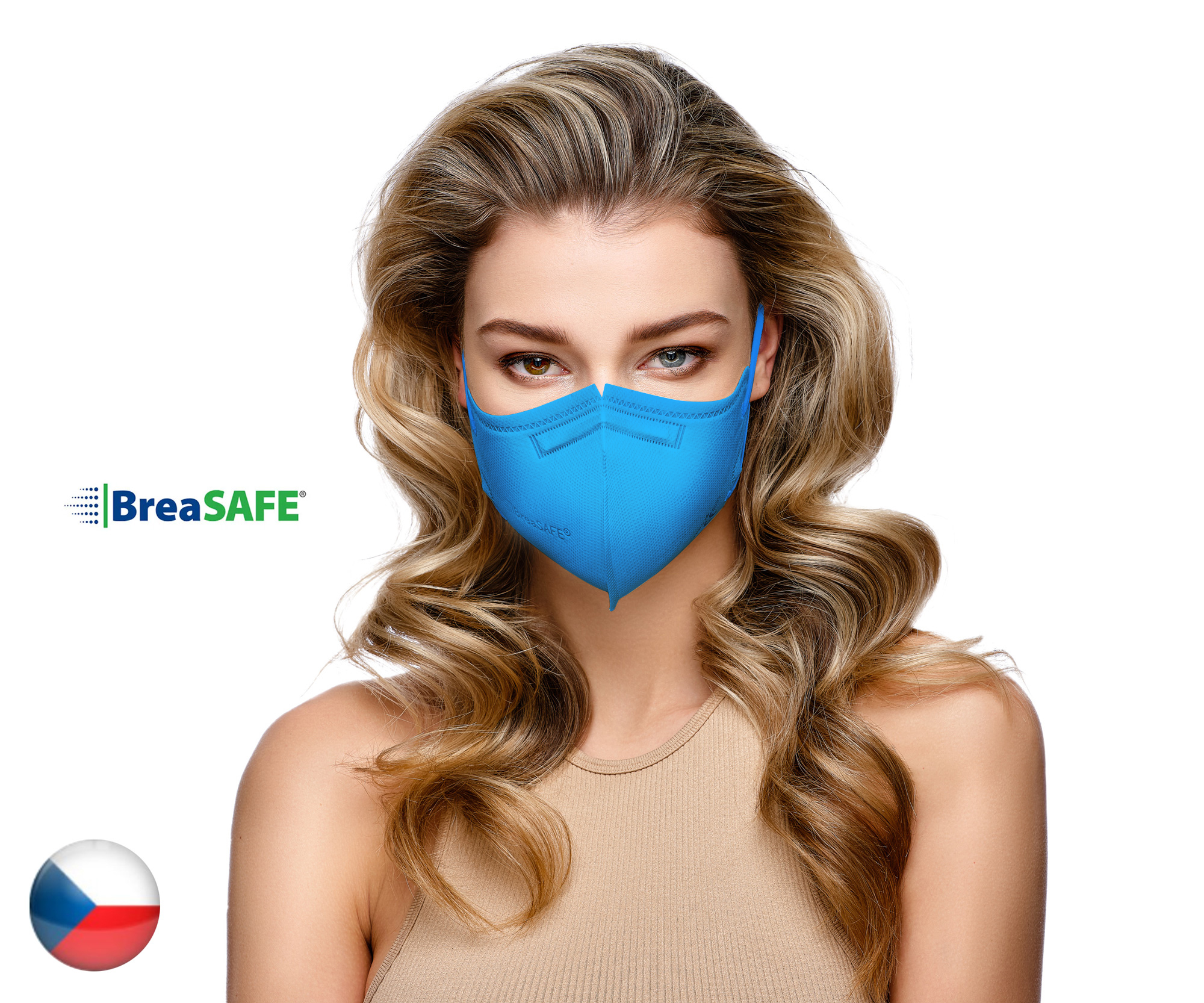 5x Český NanoRespirátor BreaSAFE® FFP2 - Znovupoužitelný - modrý L