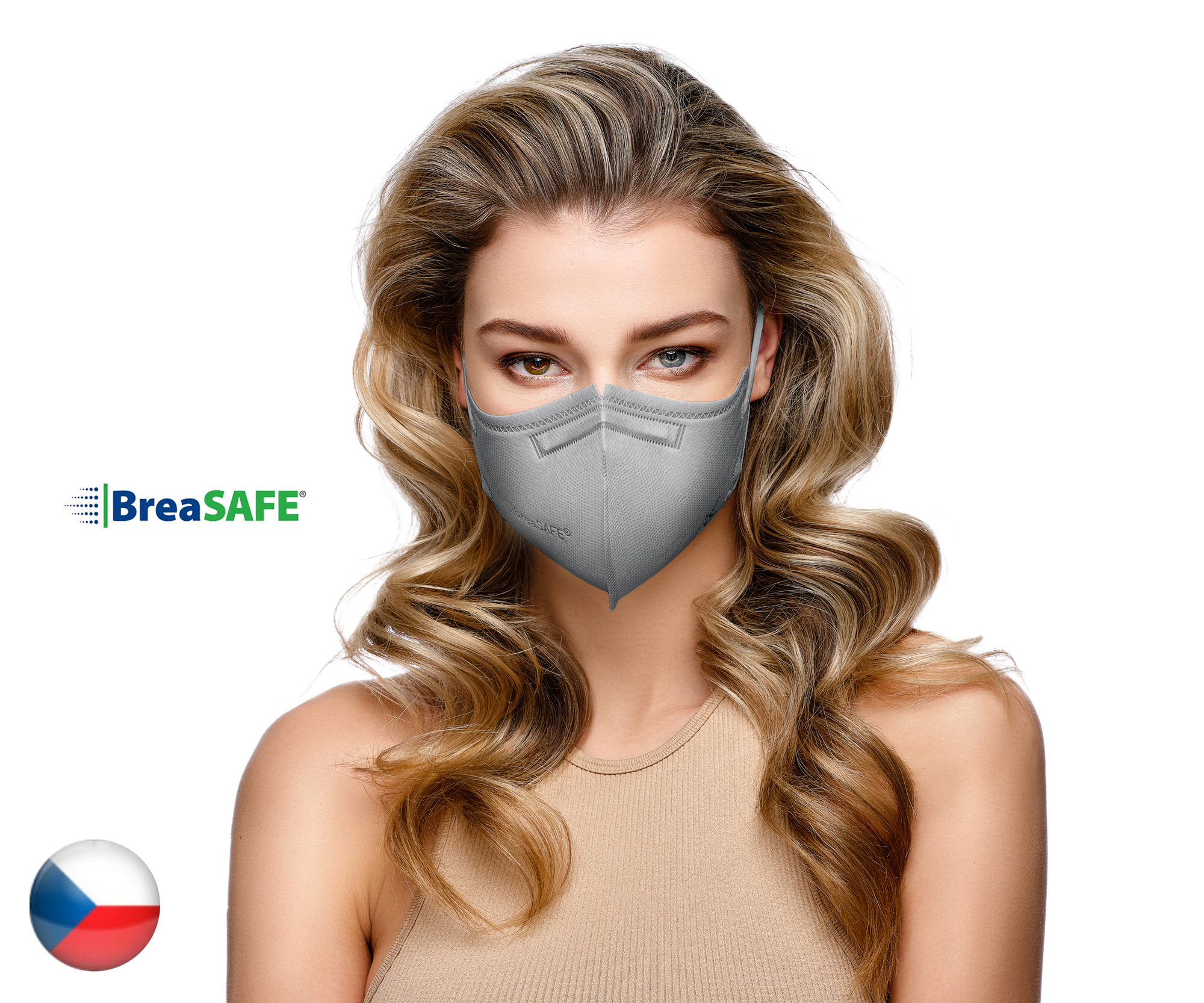 5x Český NanoRespirátor BreaSAFE® FFP2 - Znovupoužitelný - šedý L