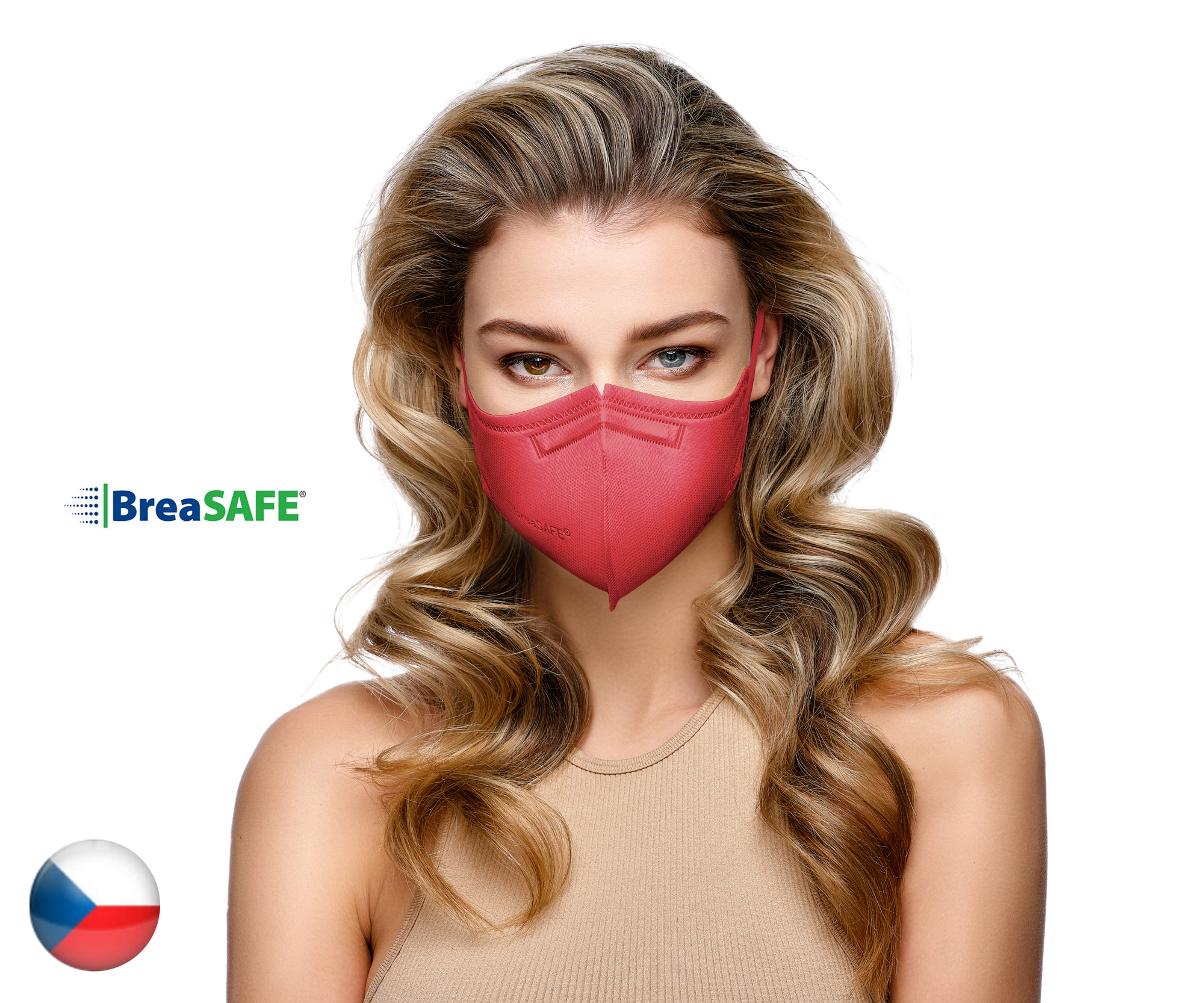 5x Český NanoRespirátor BreaSAFE® FFP2 - Znovupoužitelný - bordó M