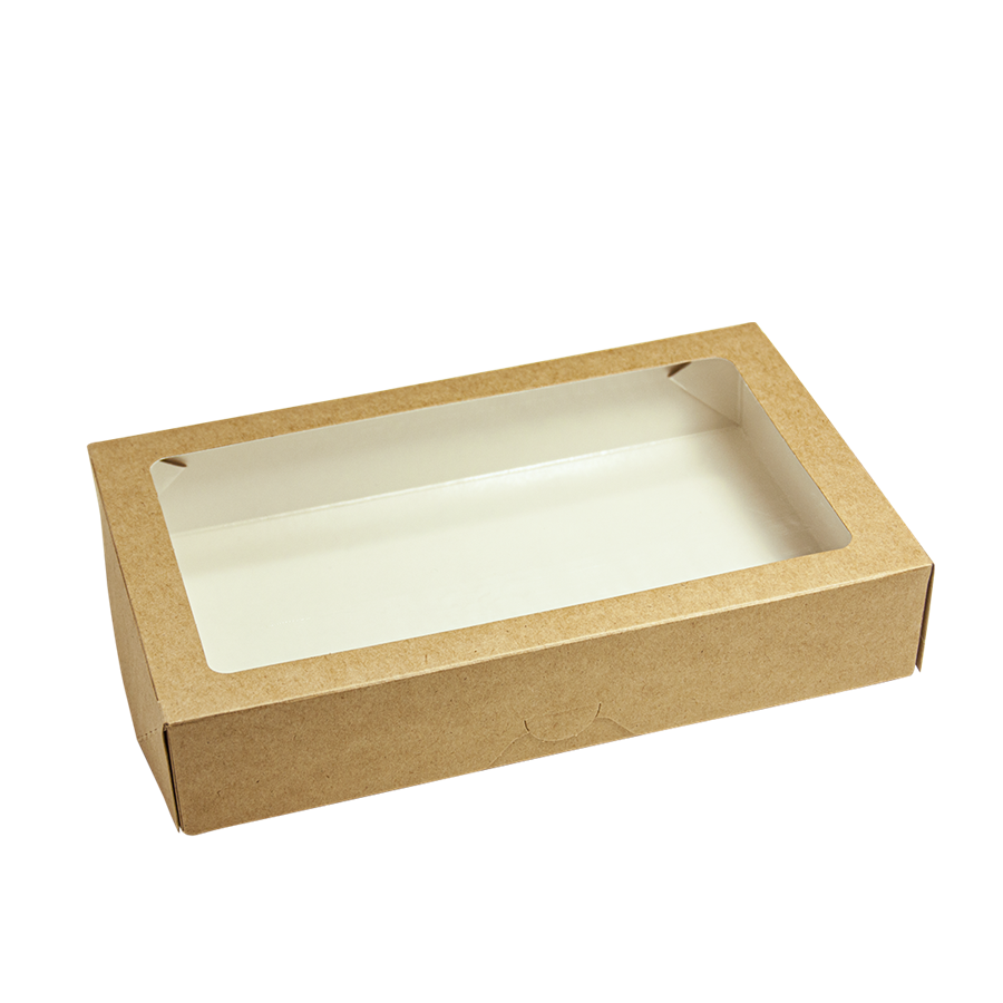 EcoPack Papírový box EKO na jídlo 200x120x40 mm hnědý s okénkem 1000 ml ba1/25 ks Balení: 25
