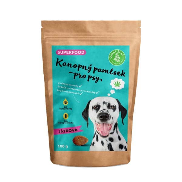 Zelená Země Konopný pamlsek pro psy játrová příchuť 100 g