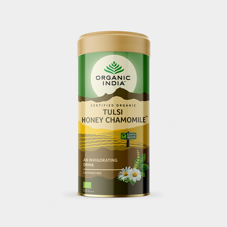 ORGANIC INDIA Tulsi med+heřmánek BIO, plech 100 g