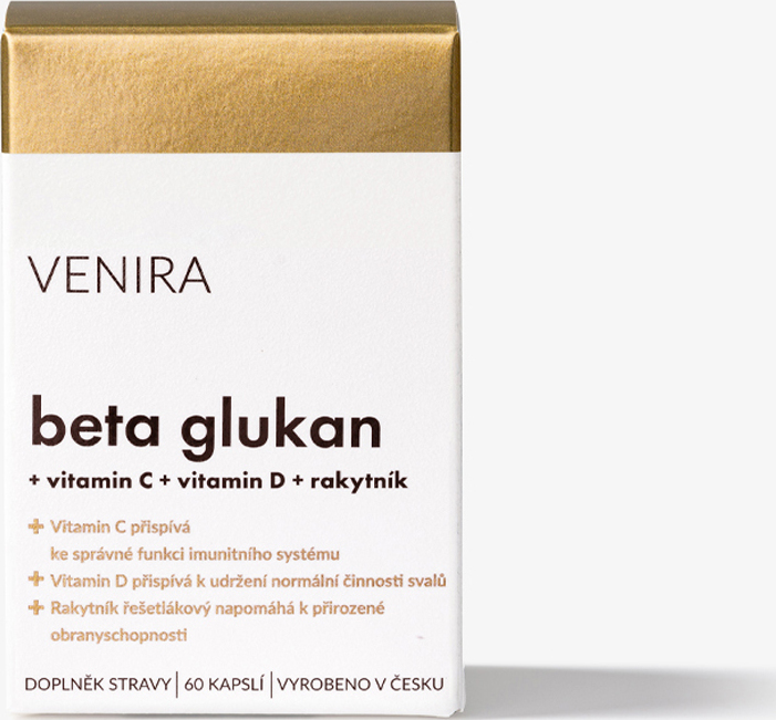 VENIRA beta glukan s vitamínem C, vitamínem D a rakytníkem, 60 kapslí
