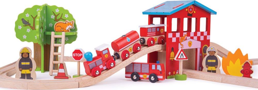 Bigjigs Rail Dřevěná vláčkodráha hasičská stanice