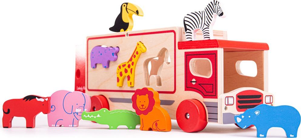 Bigjigs Toys Dřevěné auto se zvířátky safari