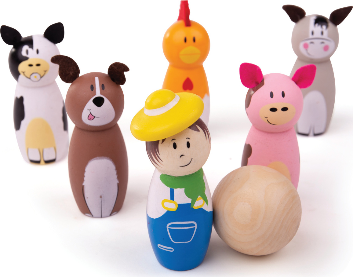 Bigjigs Toys Dřevěné kuželky farma