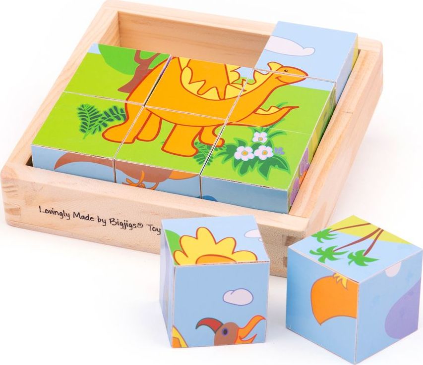 Bigjigs Toys Obrázkové kostky kubusy Dinosauři 9 kostek