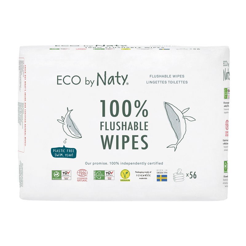 Vlhčené ubrousky ECO by Naty bez vůně  -  splachovatelné - výhodné balení (3 x 56 ks)