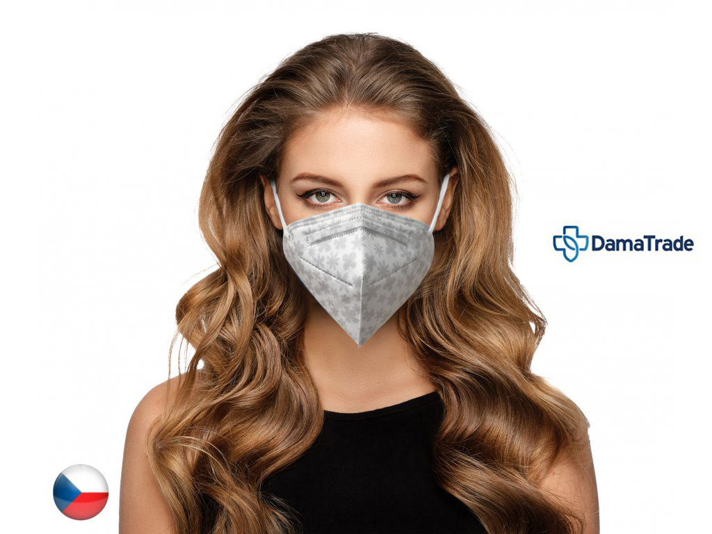 DAMA TRADE s.r.o. 10x Český respirátor FFP2 -  Stříbrné kytky