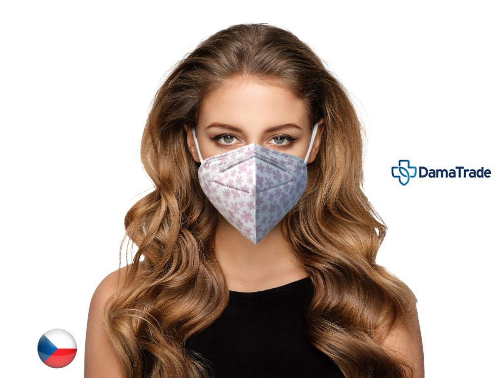 DAMA TRADE s.r.o. 10x Český respirátor FFP2 - Světle růžové kytky