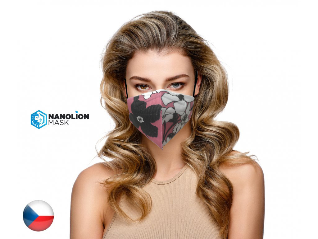 Nanolion 5x Český ultratenký NANO respirátor - RŮŽOVÉ KYTKY