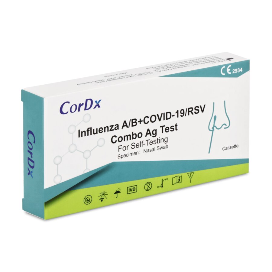 1x CorDX Chřipka A+B & COVID-19 / RS vir,  Ag Combo Test -  rychlotest na detekci Chřipka / Covid 19 / RS virus