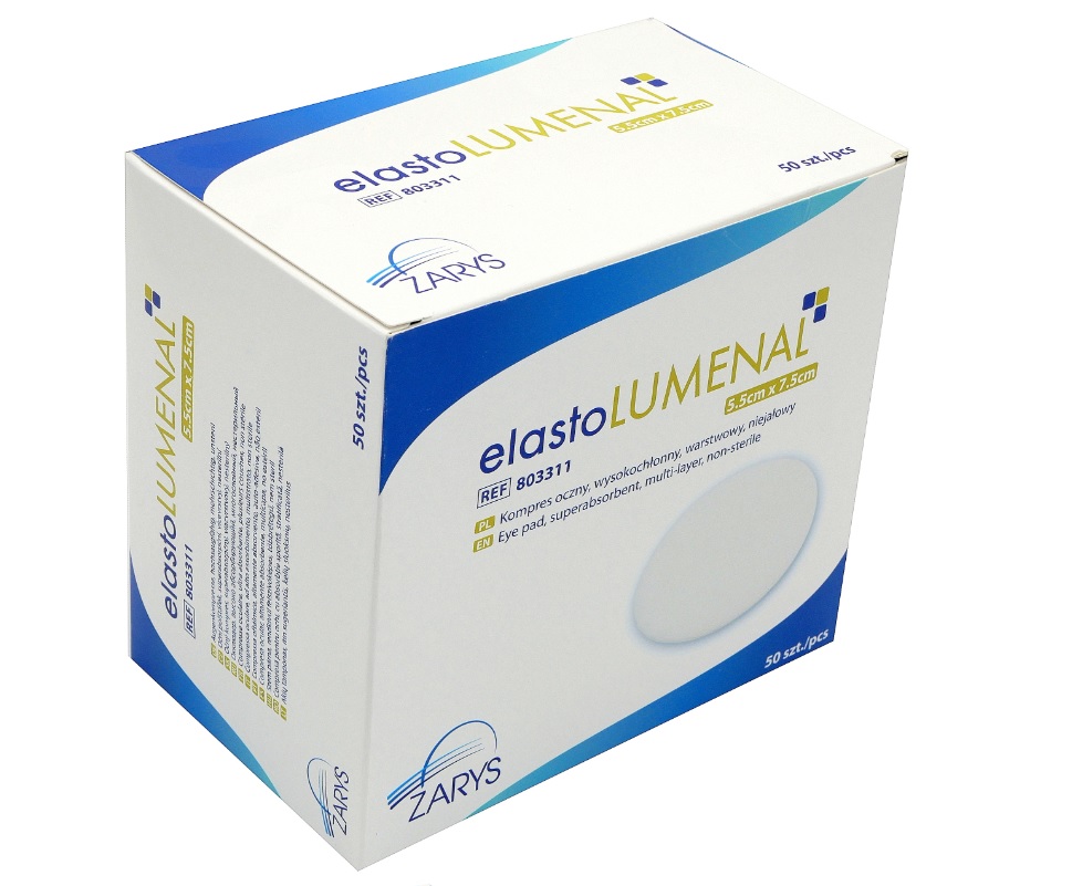 ZARYS International Group elastoLUMENAL netkané oční krytí s buničinou, 5,5cm x 7,5cm, nesterilní, 50ks