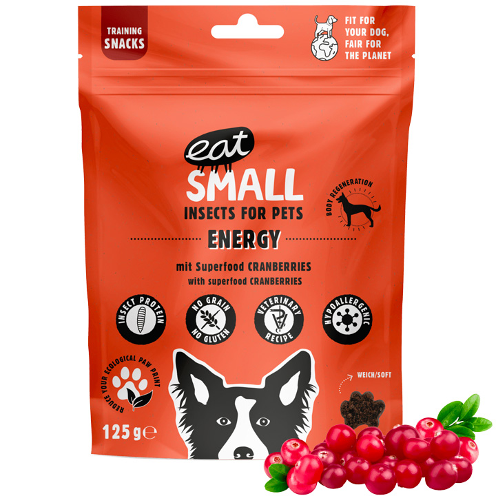 Eat Small Energy Hmyzí pamlsky s brusinkami, 125 g