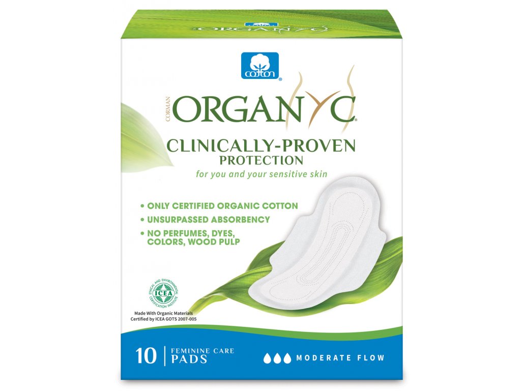 ORGANYC Dámské denní vložky s křidélky, 10ks