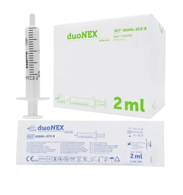 ZARYS International Group Injekční stříkačka duoNEX, 2 dílná, Luer, sterilní, 2ml,3ml,10ml, 100ks Objem: 2 ml
