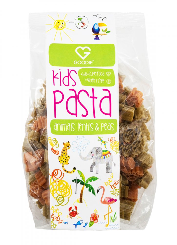 Goodie Dětské Těstoviny z červené čočky a zeleného hrášku - zvířátka - BIO 250 g