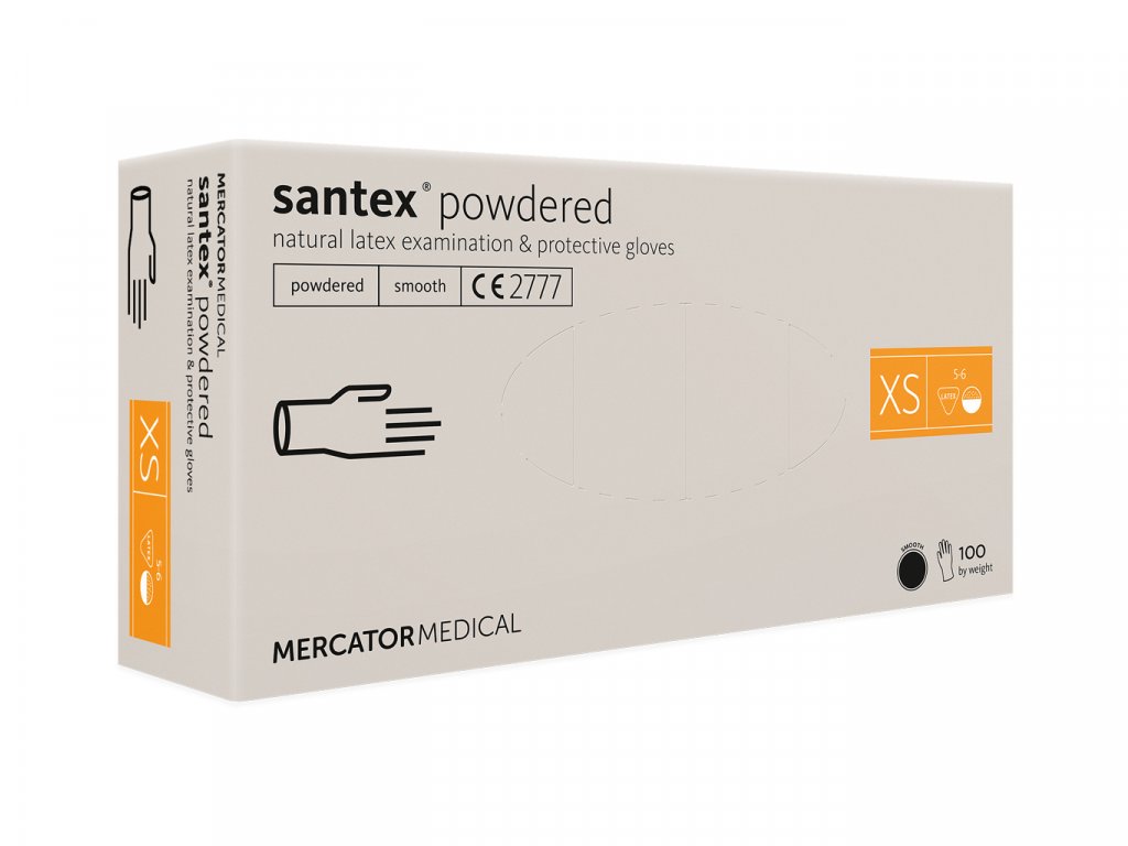 Mercator Medical Latexové rukavice Mercator SANTEX pudrované (textured),100 ks Velikost: XS