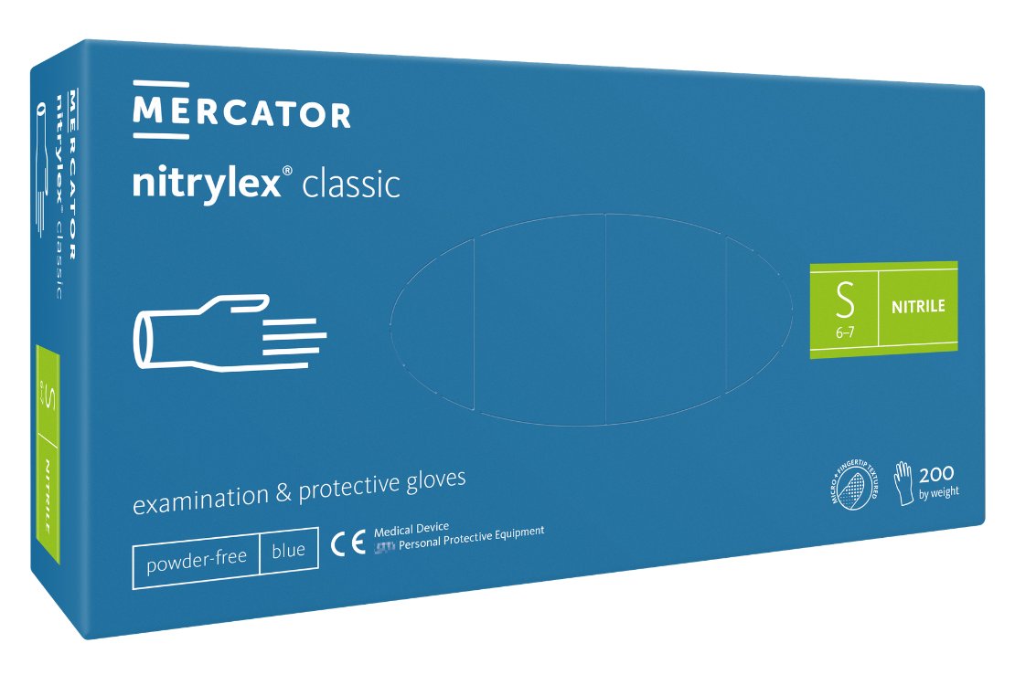 Mercator Medical Nitrilové rukavice Mercator NITRYLEX classic, modré, nepudr., 200 ks Velikost: S