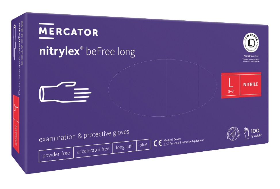 Mercator Medical Nitrilové rukavice Mercator NITRYLEX beFree LONG, nepudr., modré,100ks Velikost: L