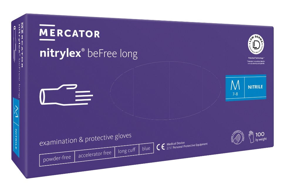 Mercator Medical Nitrilové rukavice Mercator NITRYLEX beFree LONG, nepudr., modré,100ks Velikost: M