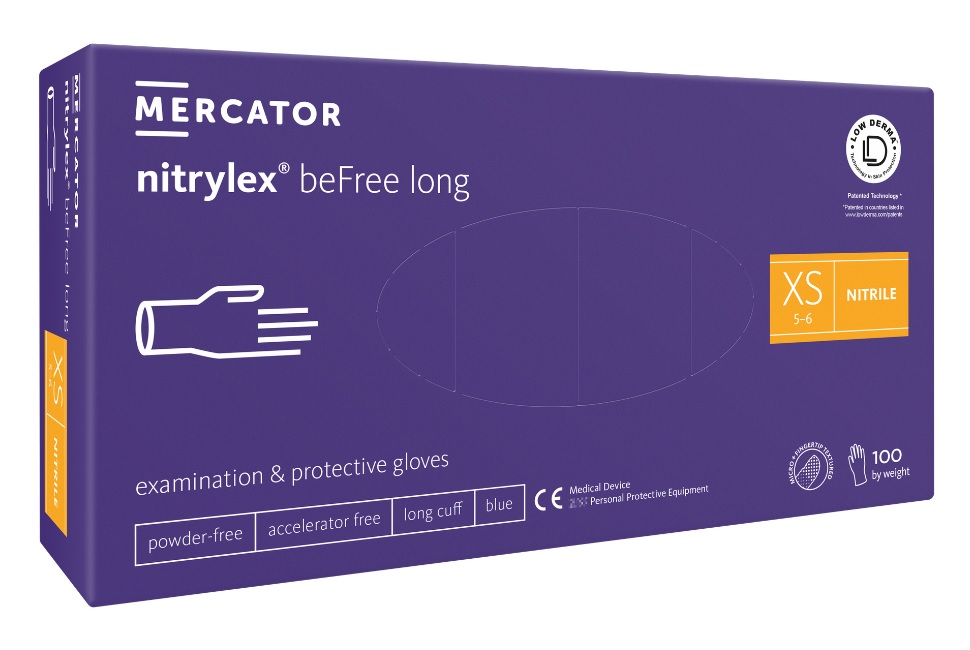 Mercator Medical Nitrilové rukavice Mercator NITRYLEX beFree LONG, nepudr., modré,100ks Velikost: XS