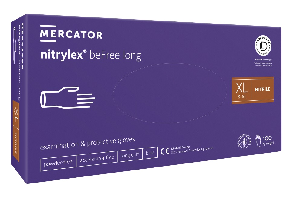 Mercator Medical Nitrilové rukavice Mercator NITRYLEX beFree LONG, nepudr., modré,100ks Velikost: XL