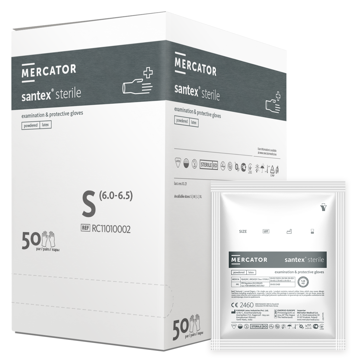Mercator Medical Sterilní vyšetřovací latexové rukavice Mercator SANTEX Sterile, 1 pár Velikost: S