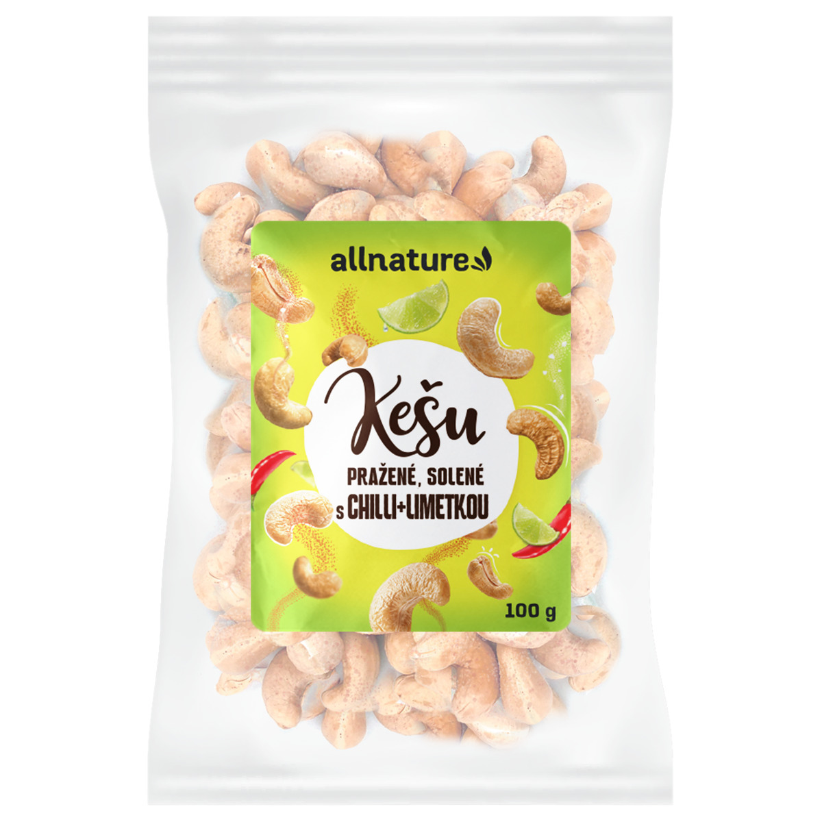 Allnature Kešu ořechy pražené solené s chilli a limetkou, 100 g