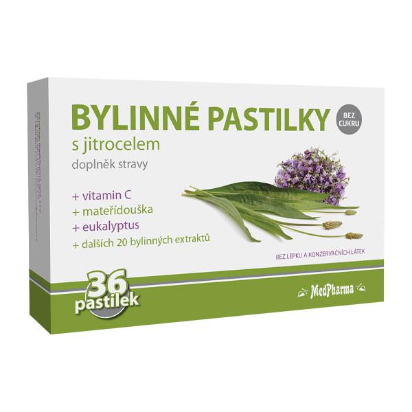 MedPharma Bylinné pastilky bez cukru s jitrocelem, 36 pastilek
