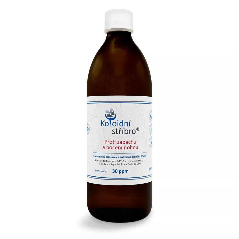 Koloidní stříbro s.r.o. Koloidní stříbro Proti zápachu a pocení nohou, 30ppm Objem: 500 ml SKLO