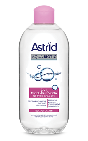 ASTRID AQUA BIOTIC micerální voda 3v1, suchá a citlivá pleť, 400 ml