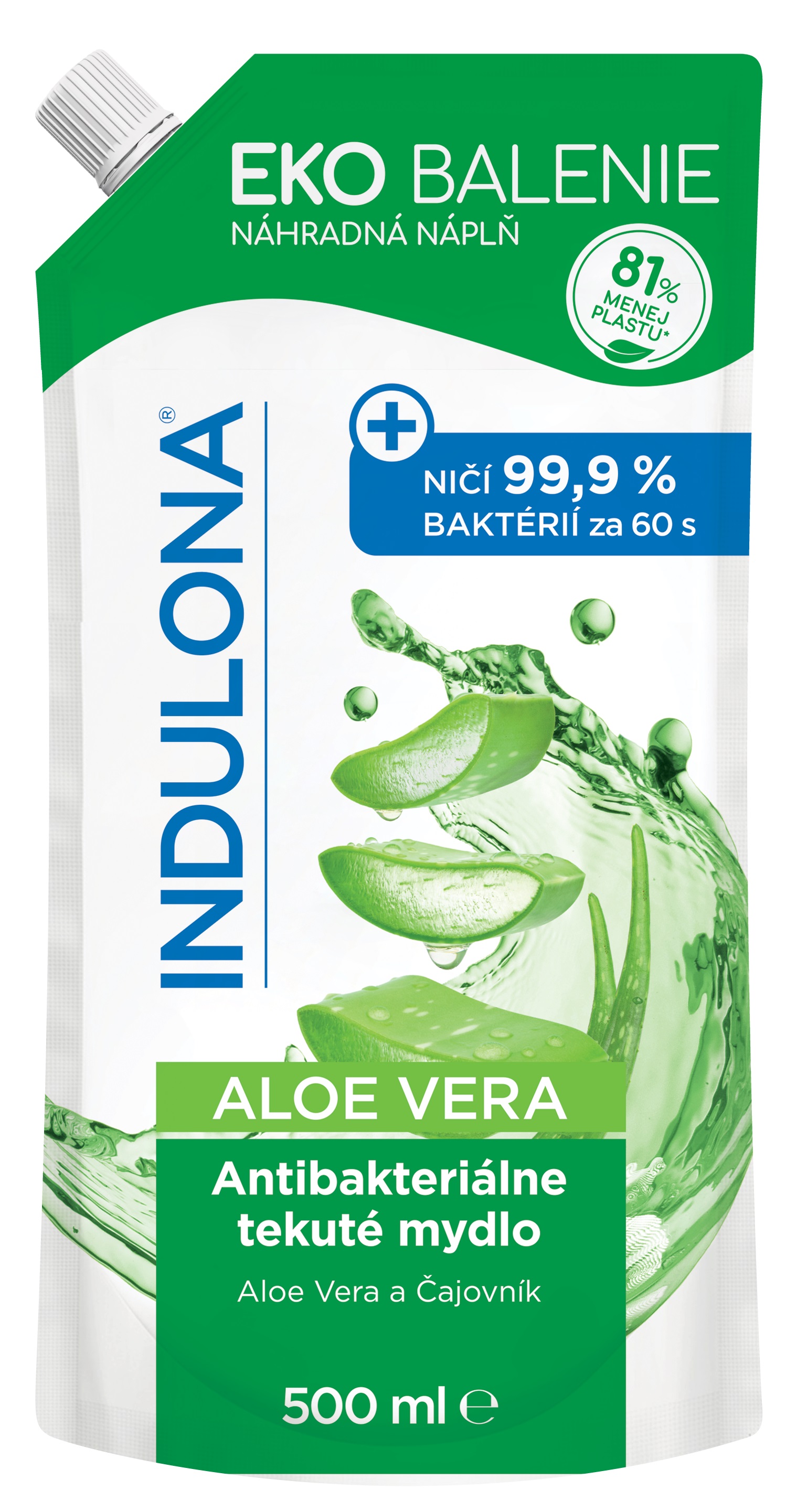 Indulona Antibakteriální tekuté mýdlo náhradní náplň- Aloe Vera, 500ml