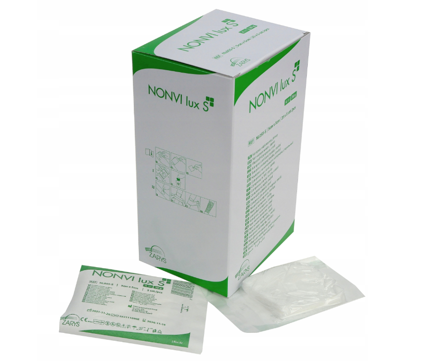 ZARYS International Group NONVI lux S - Komprese z netkaného textilu, 40g, 5x5cm, sterilní (2-10ks/bal) Varianta: 5cm x 5cm (10ks)